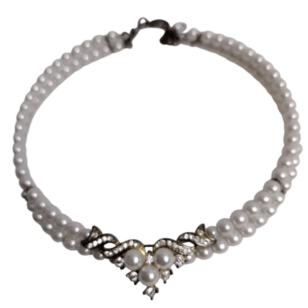 Gorgeous rhinestone crystal choker necklace faux pearl